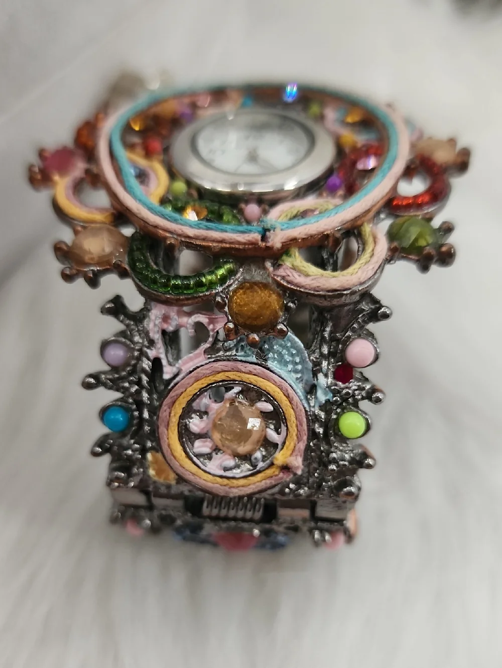 Narmi Colorful Beaded Floral Bracelet Watch - Multicolor, Needs Battery Put In